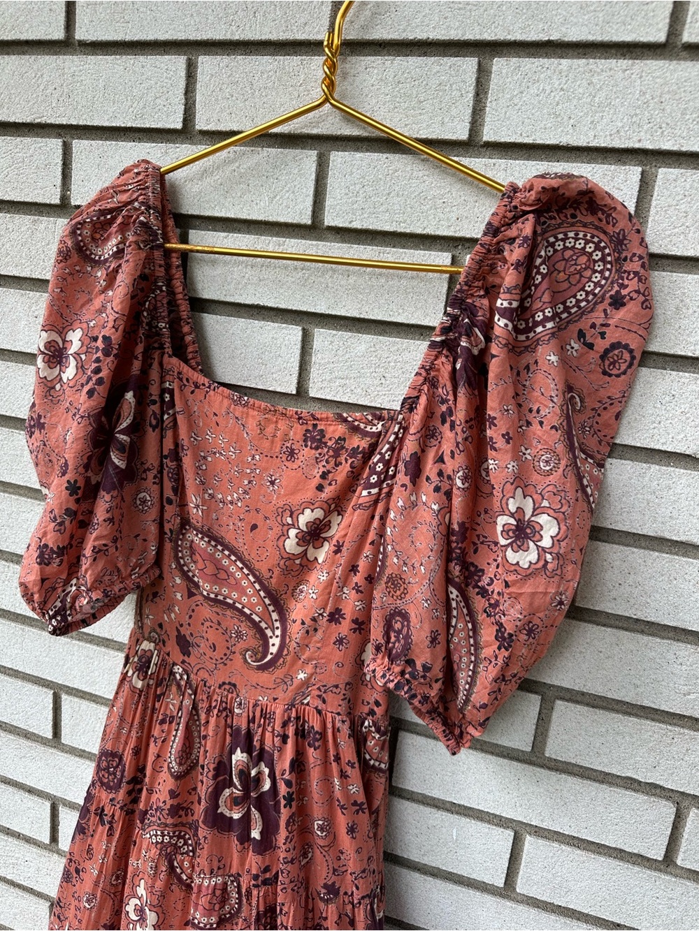 Cleobella Brielle Midi Dress S Rhode Paisley Organic Cotton Puff Sleeve Boho - Picture 5 of 13